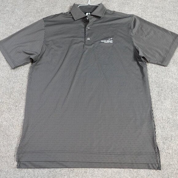 Footjoy Polo Medium Black Geometric Print Spread Collar Hunt Valley Country Club - Picture 2 of 7
